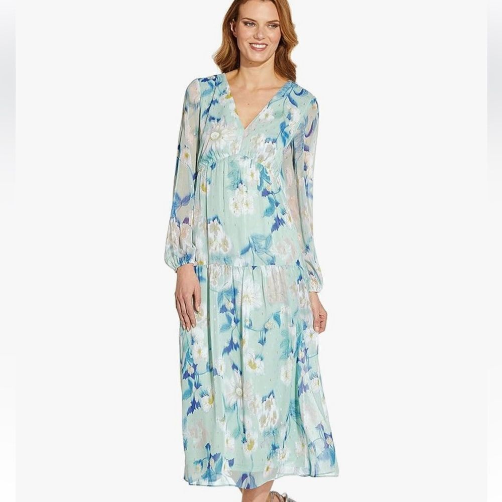 Adrianna Papell Women's Floral Chiffon Tiered Dress mint size 6